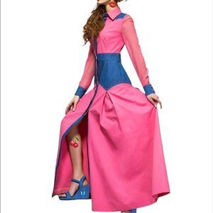 Lattori Color Block Slim Waist Maxi Dress Pink Crimson Denim Insert NEW Size XS